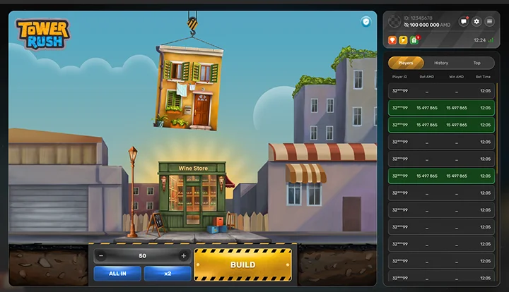 Tower Rush authentic game interface